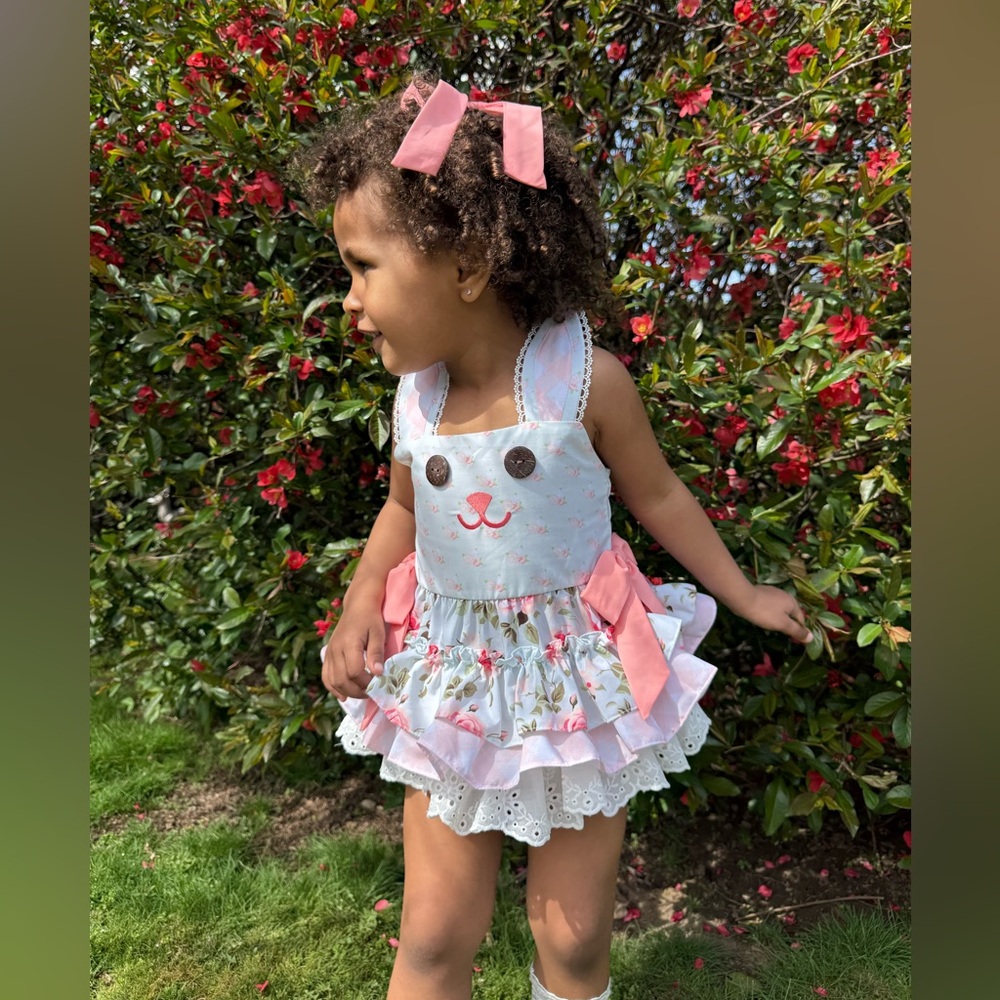 Adorable Bunny Romper with Pink Accents